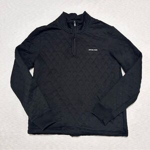 Michael Kors Solid Black‎ Quilted  1/4 Zip Sweater Men's' Large L Logo